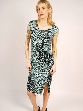 Y2K Geometric Midi Dress (M) Verse medium black blue vintage office chic diva